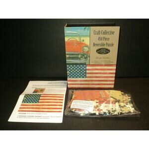 Avon Chevy Car American Flag Puzzle Craft Collective 450 Piece Reversible VTG